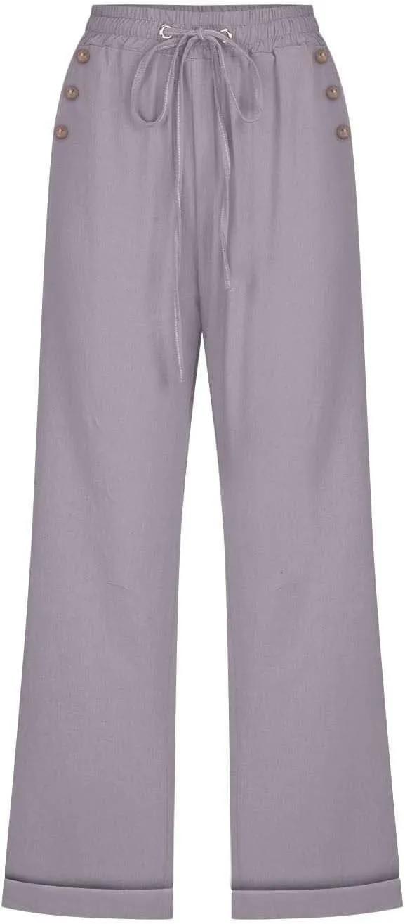 Capri Pants for Women Cotton Linen Casual Summer Capris Plus Size Drawstring Elastic Waist Lounge Pants with Pockets