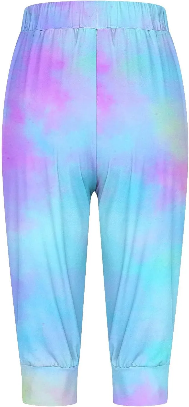 Capri Pants for Women Stretch High Waist Elastic Waist Cropped Trousers Lounge Drawstring Capri Pants with Pockets