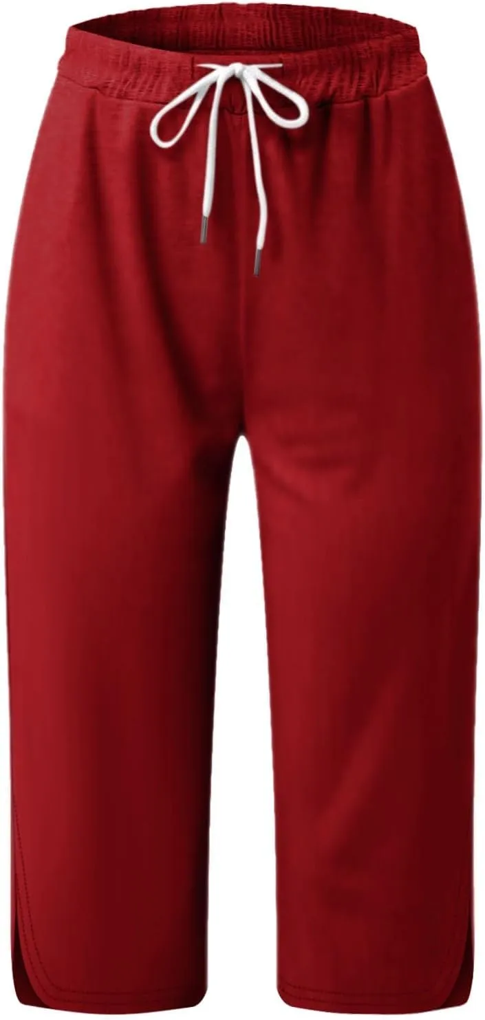 Cargo Capri Pants for Women Wide Leg Linen Pants for Women Loose High Waisted Wide Leg Lounge Drawstring Casual Palazzo