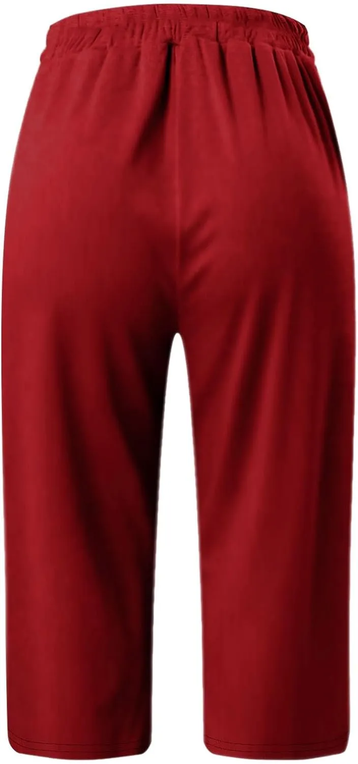 Cargo Capri Pants for Women Wide Leg Linen Pants for Women Loose High Waisted Wide Leg Lounge Drawstring Casual Palazzo