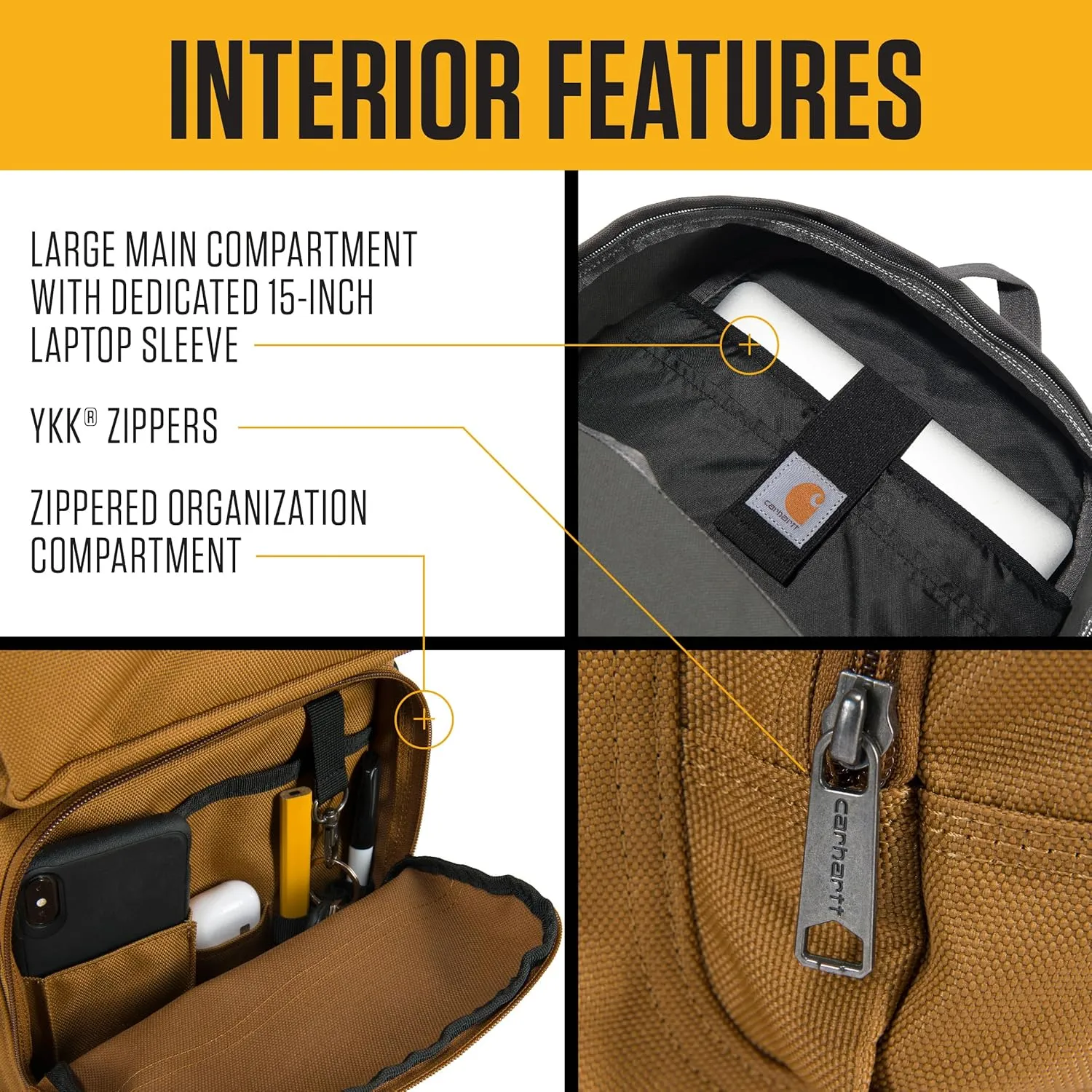 Carhartt Single-Compartment, Durable Pack with Laptop Sleeve and Duravax Abrasion Resistant Base, 27L Classic Backpack (Gravel), One Size