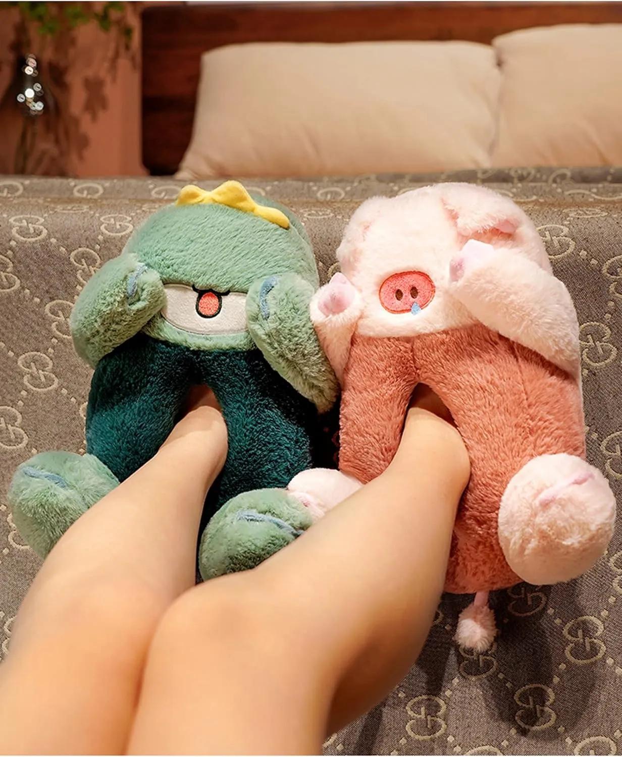 Cartoon animal crocodile cotton slippers cute winter home warm indoor and outdoor plush men and women's shoes