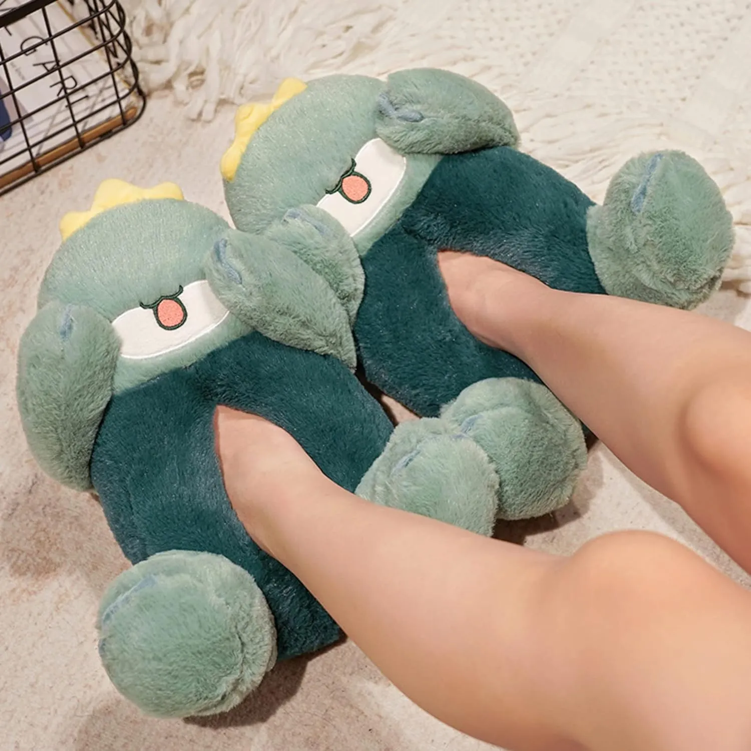 Cartoon animal crocodile cotton slippers cute winter home warm indoor and outdoor plush men and women's shoes