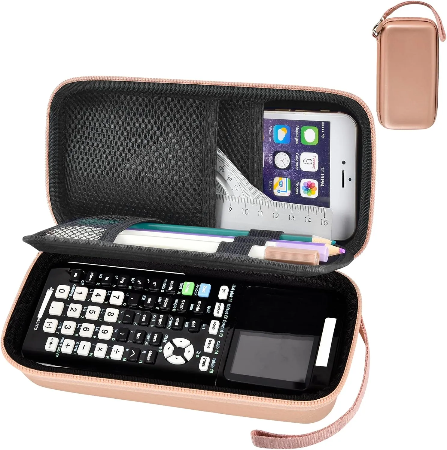 Case Compatible with Texas Instruments TI-84 Plus CE/TI-84 Plus/TI-83 Plus/TI-30XS / TI-36Pro Graphing Calculator, Scientific Calculators Box for Ruler, Rubber, Pencil and Other- Rosa (Case Only)