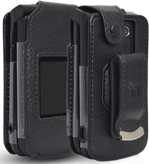 Case for Orbic Journey, Nakedcellphone [Black Vegan Leather] Form-Fit Cover with [Built-in Screen Protection] and [Metal Belt Clip] for Verizon Wireless Orbic Journey V/L Flip Phone ORB2200LBVZ