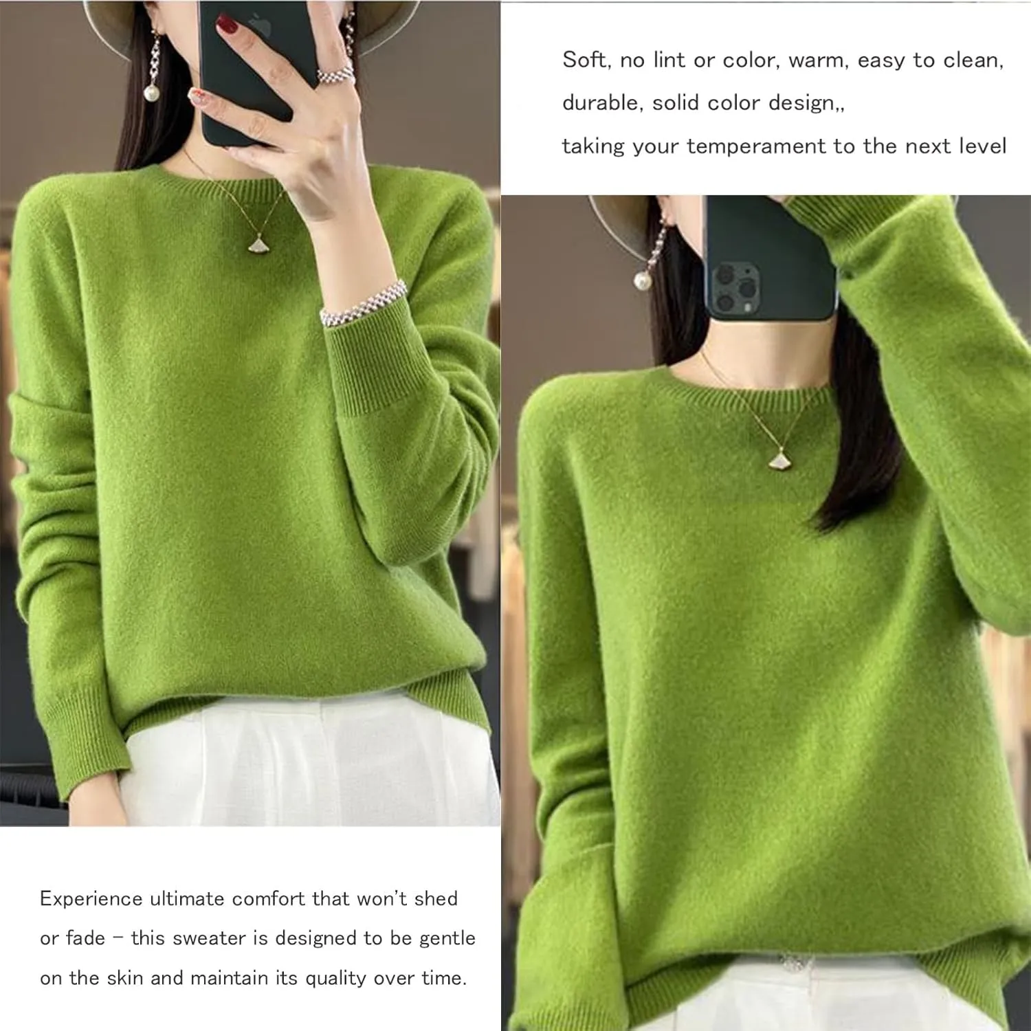 Cashmere Sweater for Women - Crew Neck Lightweight Soft Warm Pullover Knitted Jumper