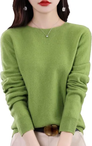 Cashmere Sweater for Women - Crew Neck Lightweight Soft Warm Pullover Knitted Jumper
