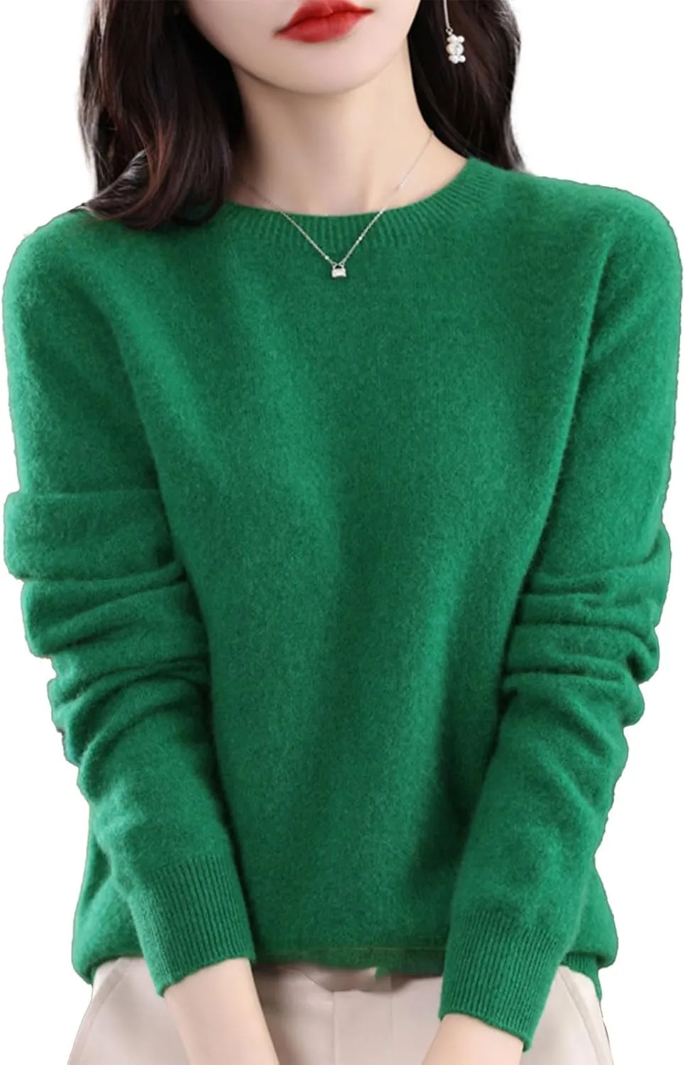 Cashmere Sweater for Women - Crew Neck Lightweight Soft Warm Pullover Knitted Jumper