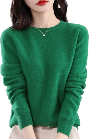 Cashmere Sweater for Women - Crew Neck Lightweight Soft Warm Pullover Knitted Jumper