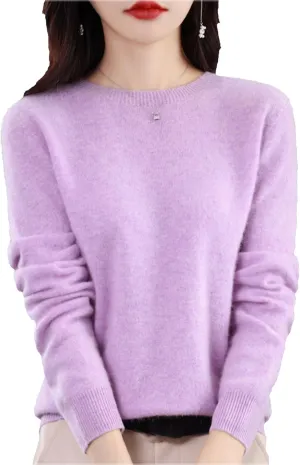 Cashmere Sweater for Women - Crew Neck Lightweight Soft Warm Pullover Knitted Jumper