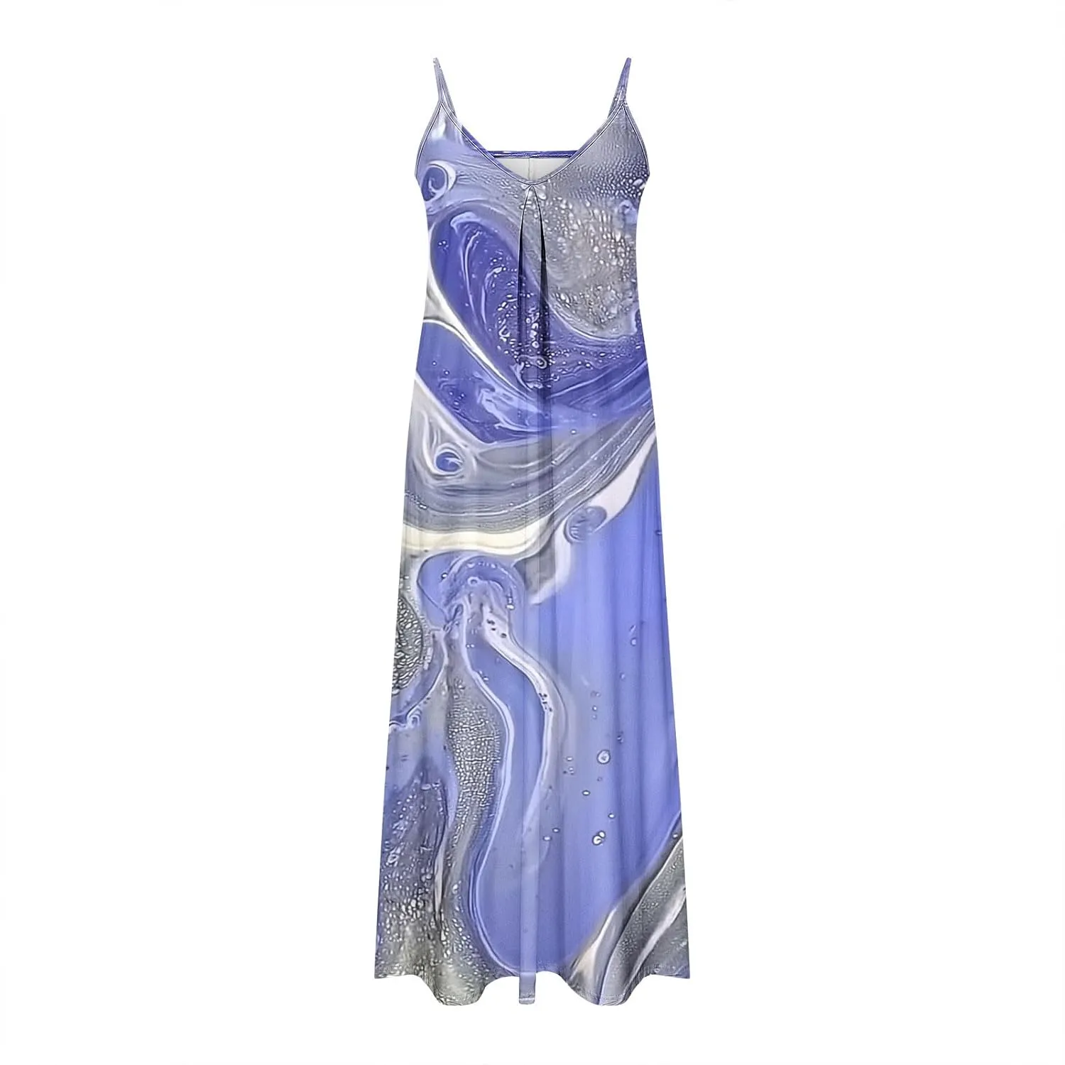 Casual Maxi Skirts for Women Summer Flower Prints A-line Long Dress Comfy Straps V Neck Dresses Daily Outdoor Wear