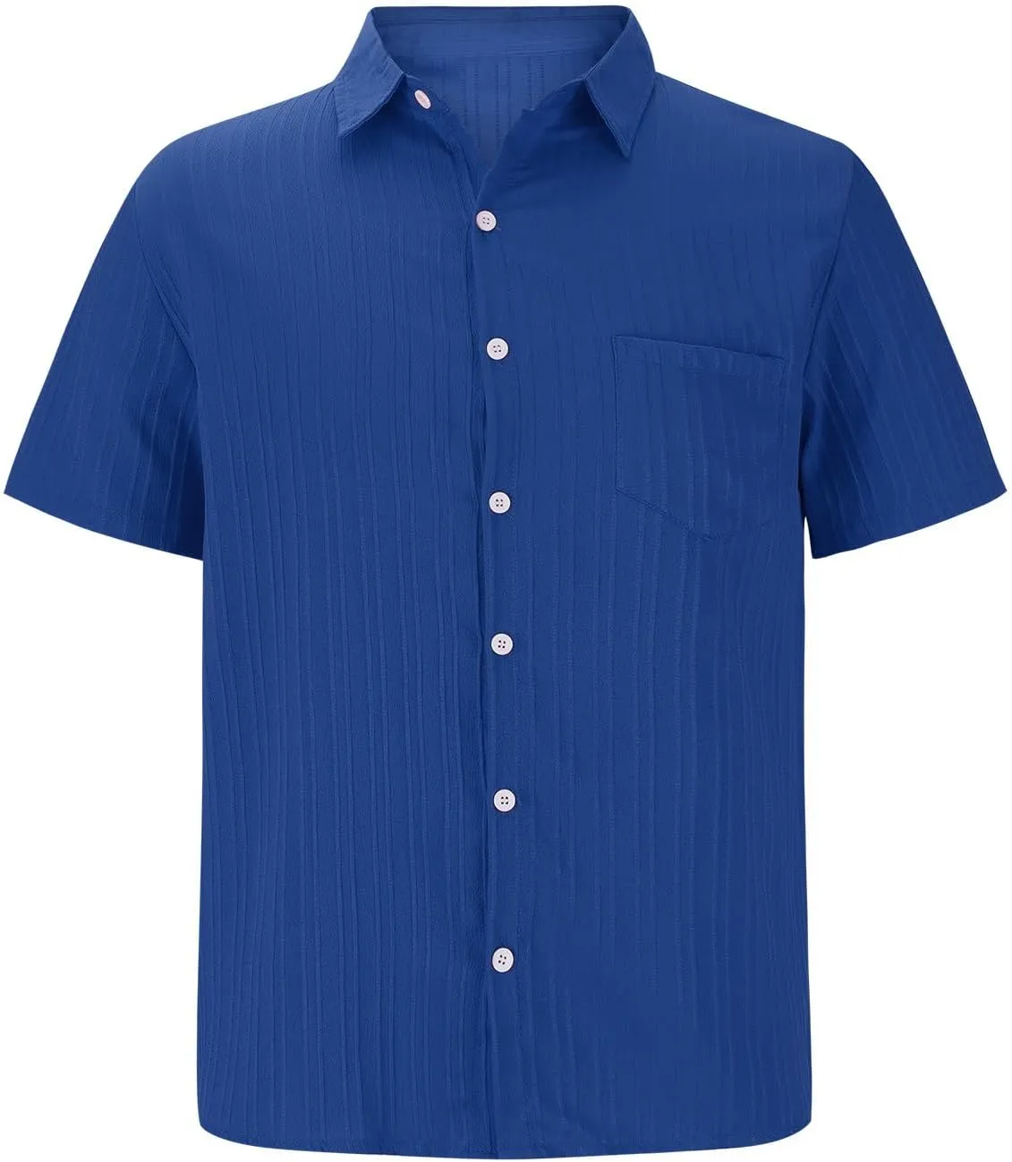 Casual Shirts for Men Summer Loose Fashion Button Down Shirts Vacation Solid Pleated Lapel Short Sleeve Top Clothes