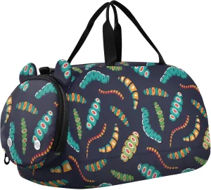 Caterpillar Pattern Sports Duffle Bag for Girls Boys, Gym Bag with Shoe Compartment, Kids Travel Overnight Weekender Shoulder Bag