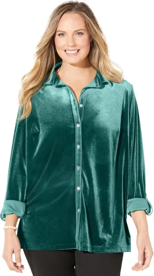 Catherines Women's Plus Size Petite Anywear Velvet Buttonfront Shirt