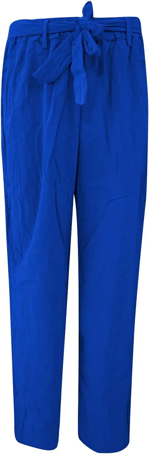 Ceboyel Womens Cotton Linen Summer Pants Drawstring High Waist Beach Pants Relax Fit Baggy Lounge Pants Causal Ladies Outfits