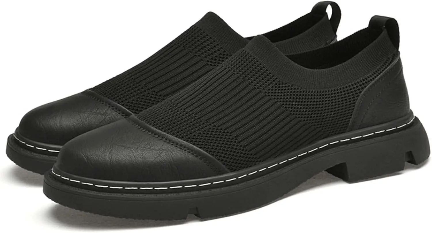 CERYTHRINA Men's Invisible Height Increasing Elevator Shoes 2 Inches Taller Mesh Leather Slip-on Casual Loafers