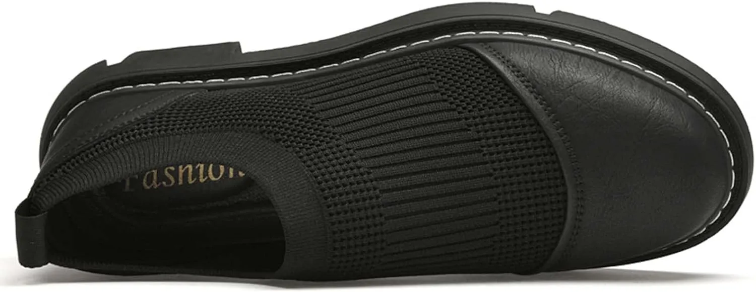 CERYTHRINA Men's Invisible Height Increasing Elevator Shoes 2 Inches Taller Mesh Leather Slip-on Casual Loafers