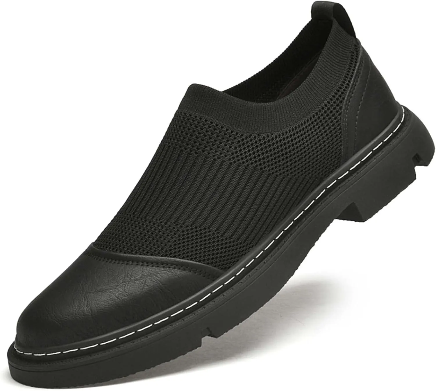 CERYTHRINA Men's Invisible Height Increasing Elevator Shoes 2 Inches Taller Mesh Leather Slip-on Casual Loafers
