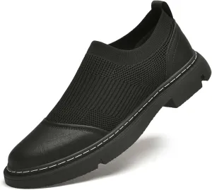 CERYTHRINA Men's Invisible Height Increasing Elevator Shoes 2 Inches Taller Mesh Leather Slip-on Casual Loafers