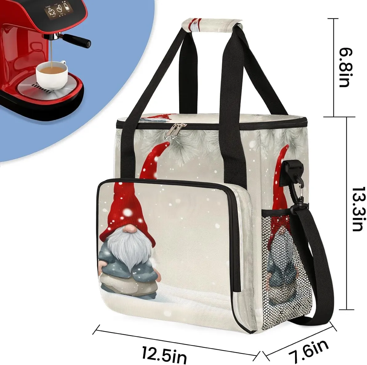 cfpolar Christmas Gnome Coffee Maker Storage Bag, Travel Coffee Maker Carrying Storage Tote Bag Compatible with K-Mini or K-Mini Plus, Dustproof Tote Bag with Shoulder Strap for Women Men
