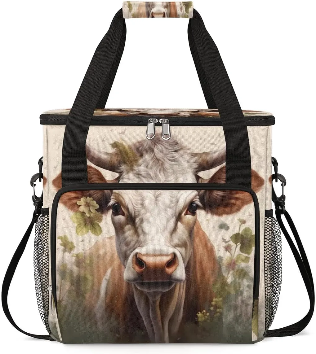 cfpolar Coffee Maker Travel Bag Dairy Cow Pattern Coffee Maker Carrying Case Single Cup Coffee Maker Travel Bag for K-Cup Pods, Travel Mugs, Storage Tote Case with Shoulder Strap,C865