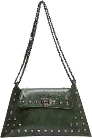 Chain Shoulder Handbag for Women Designer PU Leather Messenger Bag Rivet Hobo Purse Retro Crossbody Bag for Daily Use