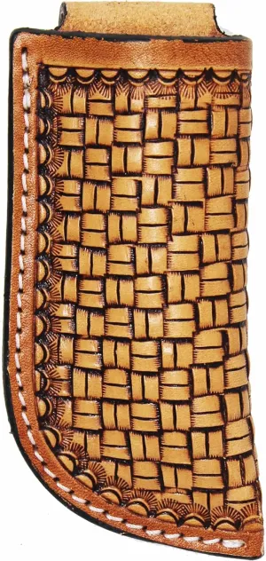 CHALLENGER Western Fashion Handcrafted Basket Weave Tooled Full Grain Leather 4" Sheath Holder Pouch with 2" Belt Loop 29FK02