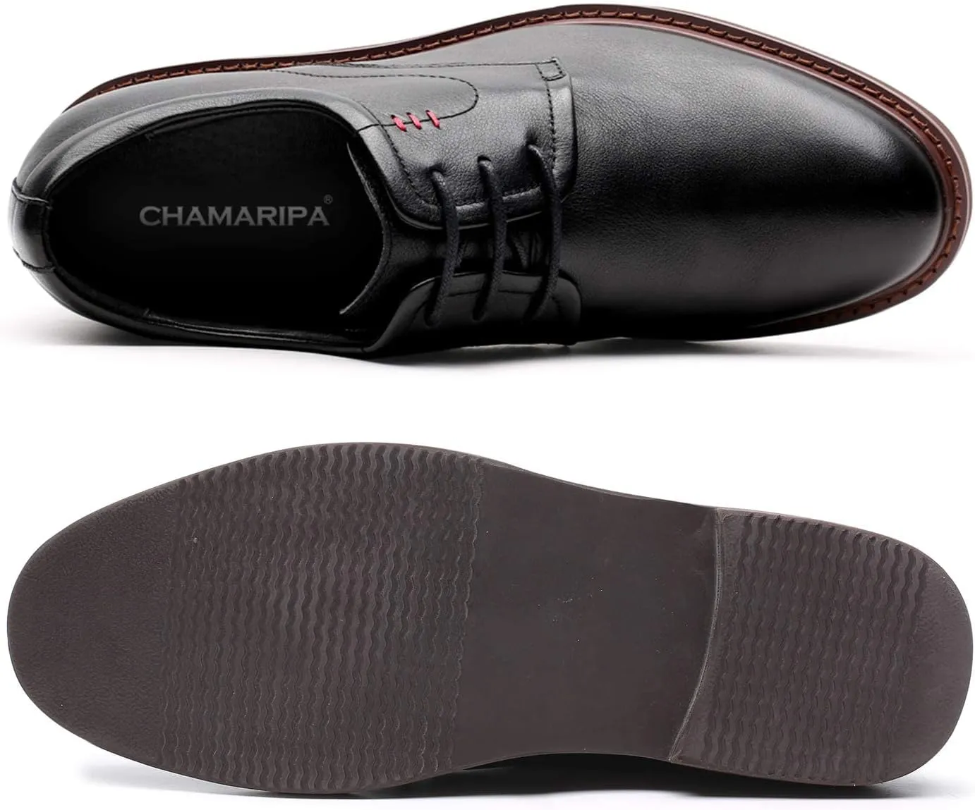 CHAMARIPA Elevator Shoes for Men Invisible Height Increasing Elevator Shoes Lace up Leather Formal Oxford Dress Tuxedo Lift Shoes Make You Taller