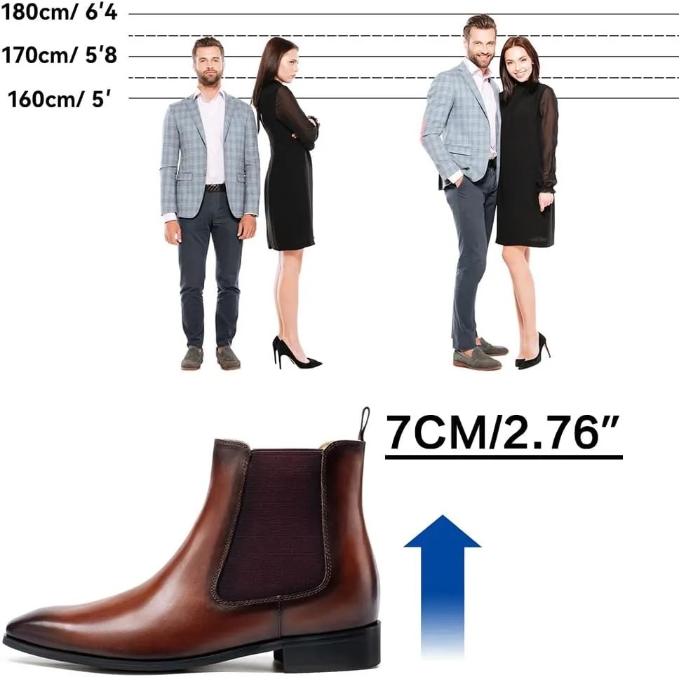 CHAMARIPA Men's Invisible Height Increasing Shoes - Leather Elevator Chelsea Shoes for Man,2-3 inches Taller.