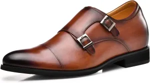CHAMARIPA Men's Leather Elevator Shoes with Ergonomic Built-in Height Insoles | Breathable Anti-Shift Design, One-Last-One-Size Custom Fit | Enhanced Arch Support & Stealth Height Increase