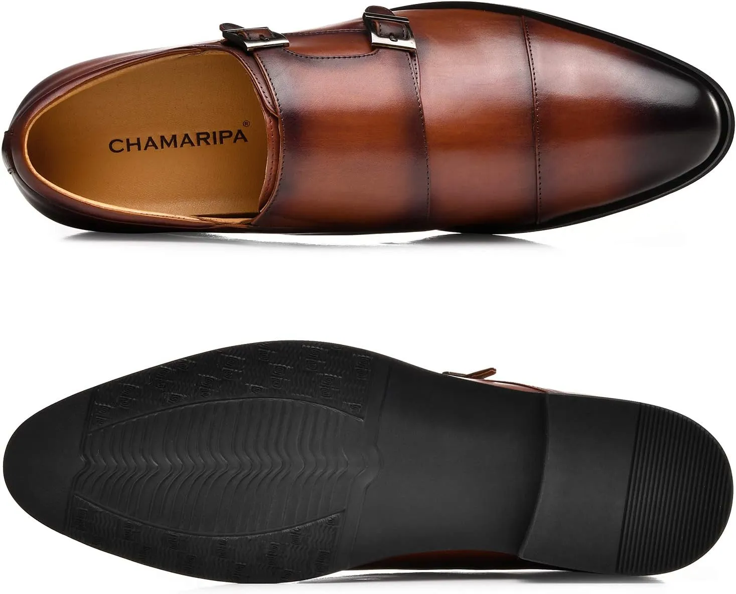 CHAMARIPA Men's Leather Elevator Shoes with Ergonomic Built-in Height Insoles | Breathable Anti-Shift Design, One-Last-One-Size Custom Fit | Enhanced Arch Support & Stealth Height Increase