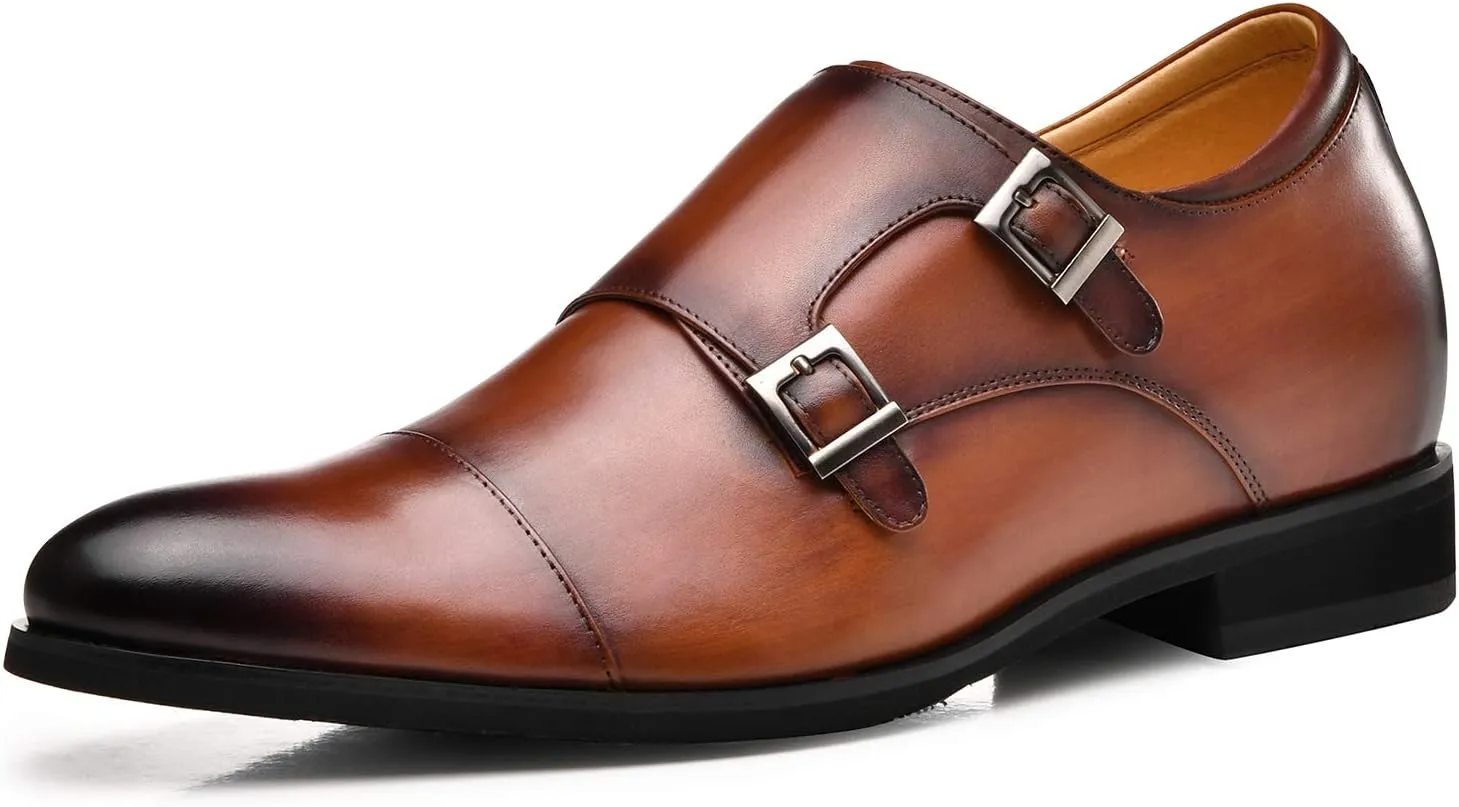 CHAMARIPA Men's Leather Elevator Shoes with Ergonomic Built-in Height Insoles | Breathable Anti-Shift Design, One-Last-One-Size Custom Fit | Enhanced Arch Support & Stealth Height Increase