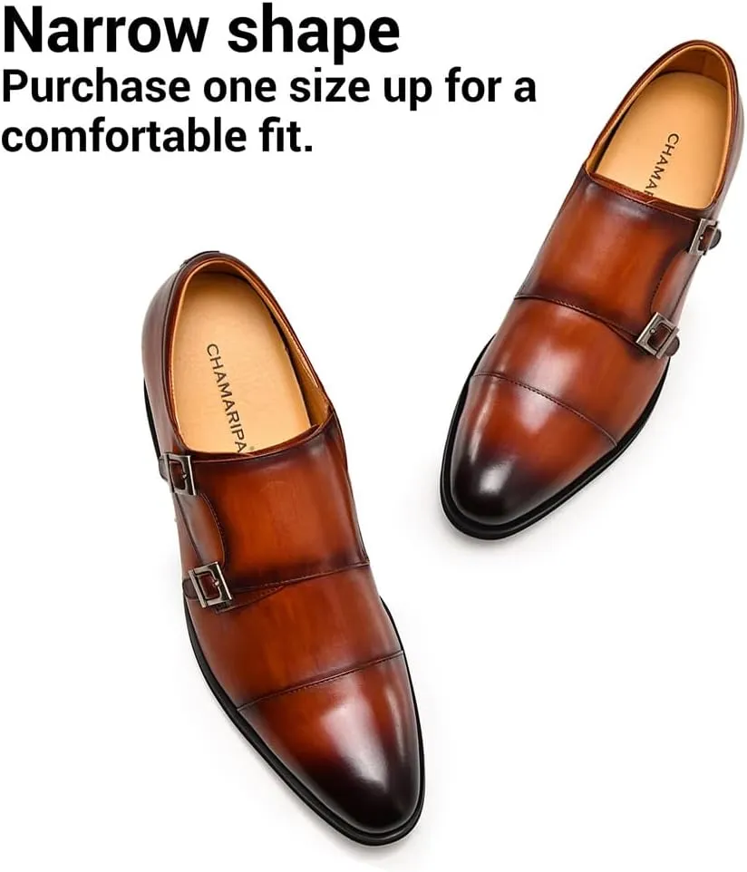 CHAMARIPA Men's Leather Elevator Shoes with Ergonomic Built-in Height Insoles | Breathable Anti-Shift Design, One-Last-One-Size Custom Fit | Enhanced Arch Support & Stealth Height Increase