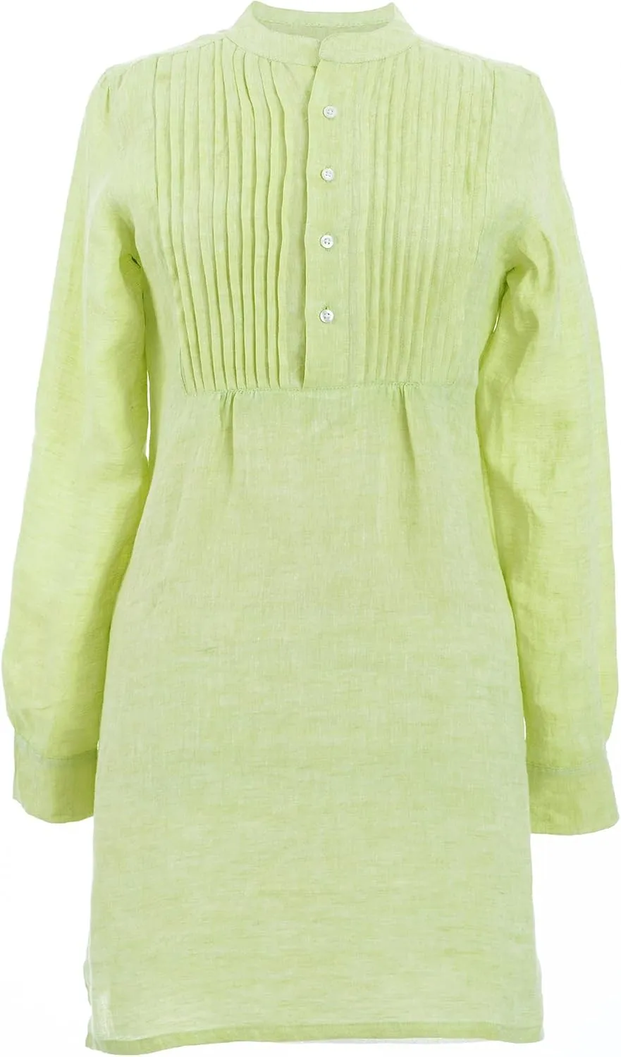 Chambray Pleated Linen Lime Tunic, E X Tra Small/Small Feet, Green Solid Pattern