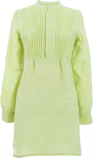 Chambray Pleated Linen Lime Tunic, E X Tra Small/Small Feet, Green Solid Pattern