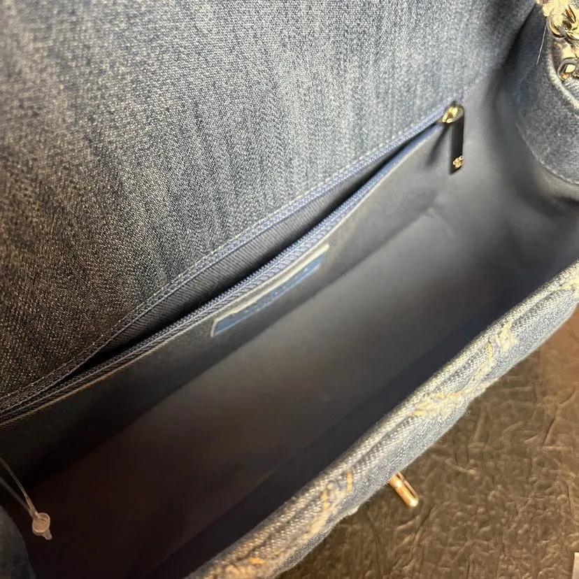 Chanel Denim Outside Stitch CF Crossbody Bag Blue