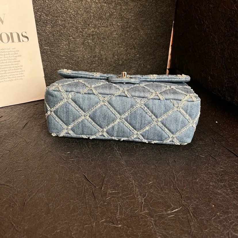 Chanel Denim Outside Stitch CF Crossbody Bag Blue