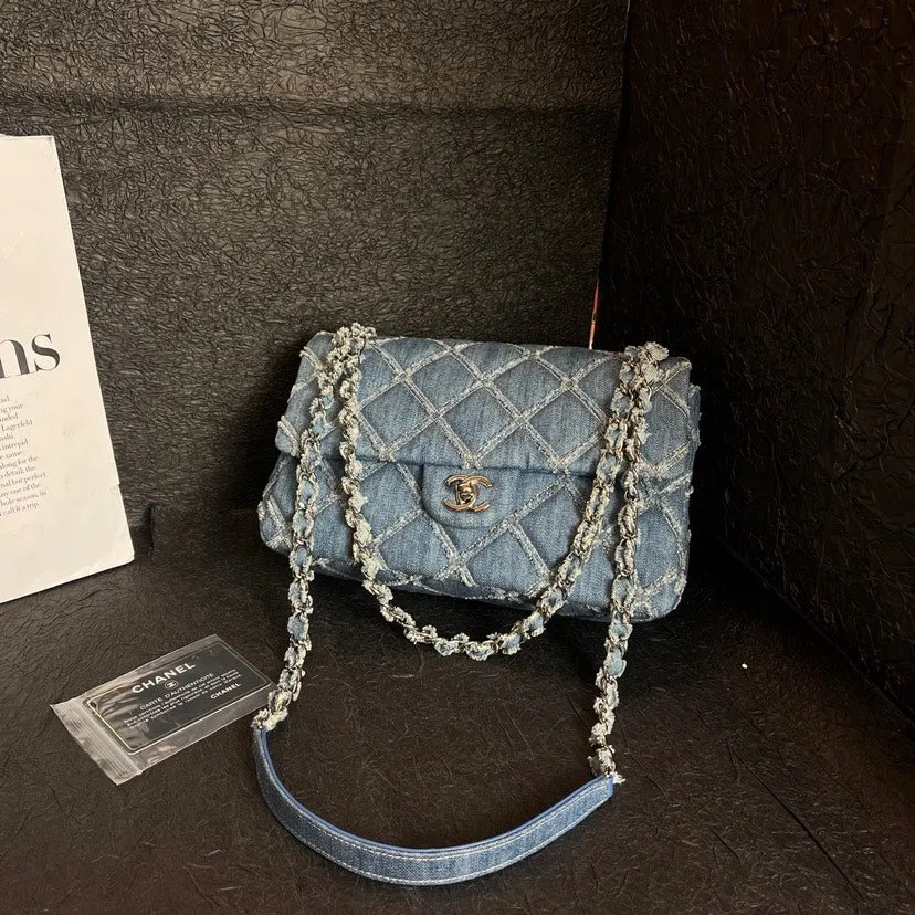 Chanel Denim Outside Stitch CF Crossbody Bag Blue