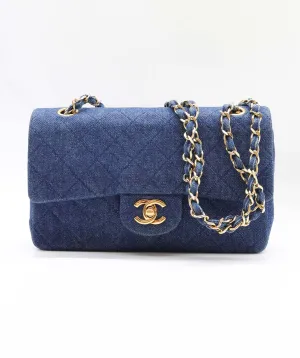 CHANEL VINTAGE CLASSIC FLAP SMALL CHAIN SHOULDER BAG BLUE DENIM 90246350 DXBS0596