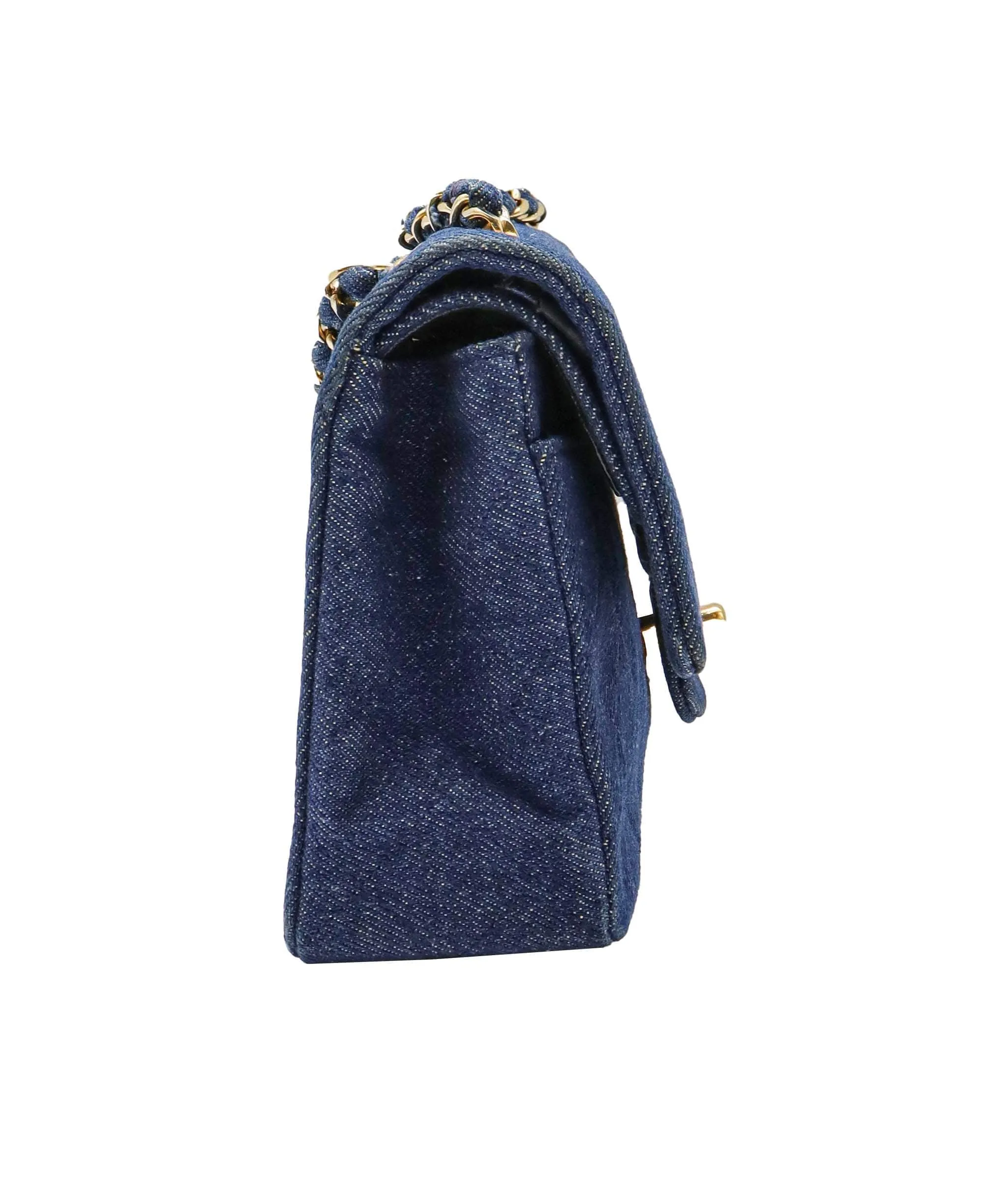 CHANEL VINTAGE CLASSIC FLAP SMALL CHAIN SHOULDER BAG BLUE DENIM 90246350 DXBS0596