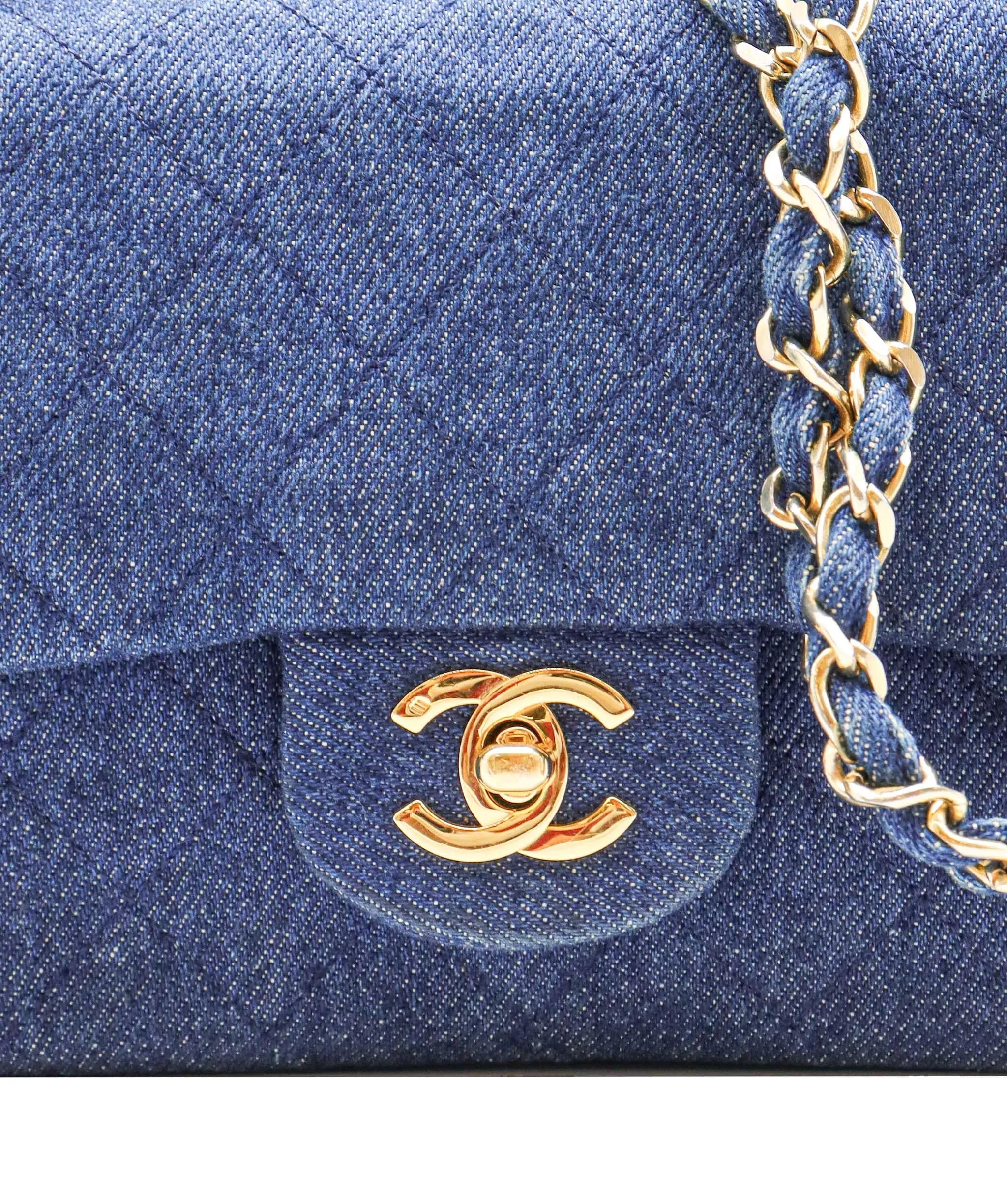 CHANEL VINTAGE CLASSIC FLAP SMALL CHAIN SHOULDER BAG BLUE DENIM 90246350 DXBS0596