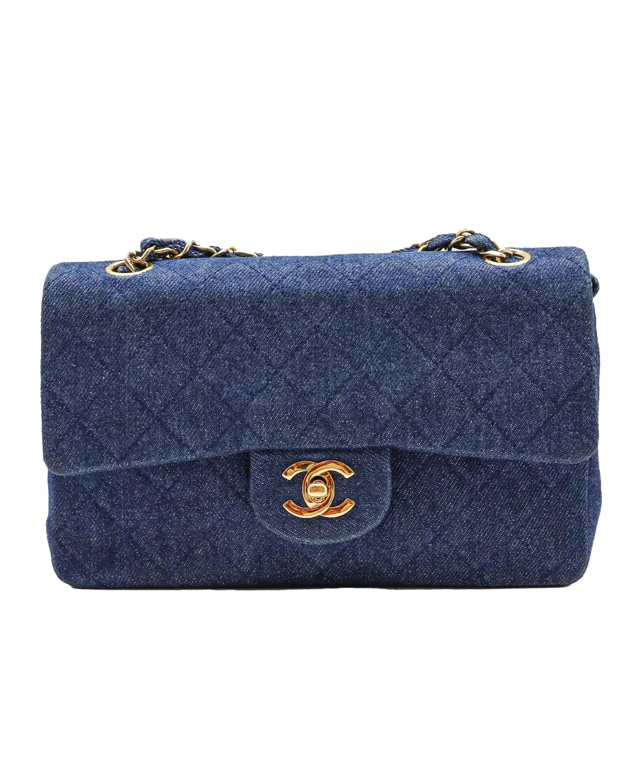 CHANEL VINTAGE CLASSIC FLAP SMALL CHAIN SHOULDER BAG BLUE DENIM 90246350 DXBS0596