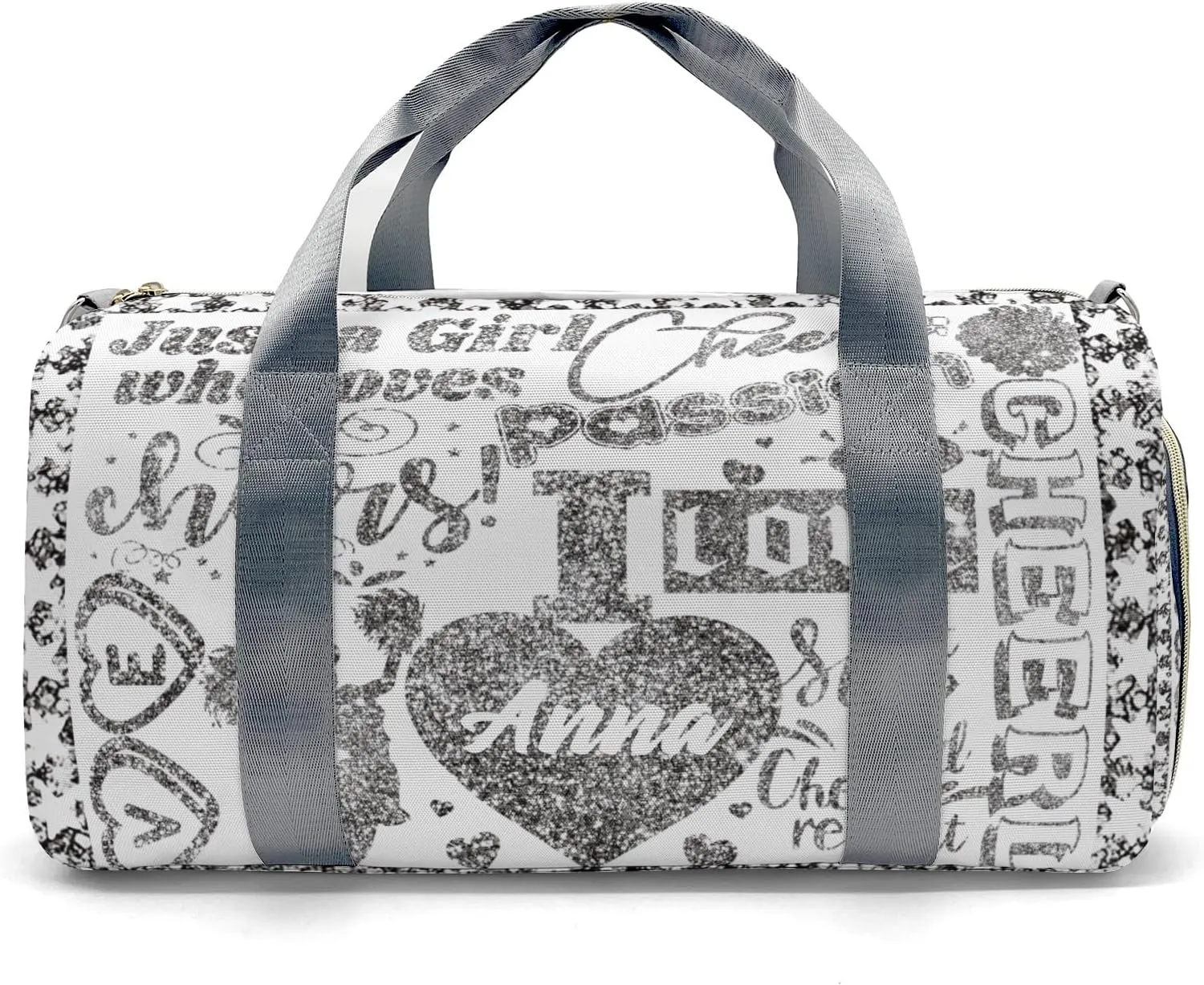 Cheerleader Grey Bling Print Customized Duffel Bags Weekender Overnight Bag Travel Bag Personalized Gift Daypack