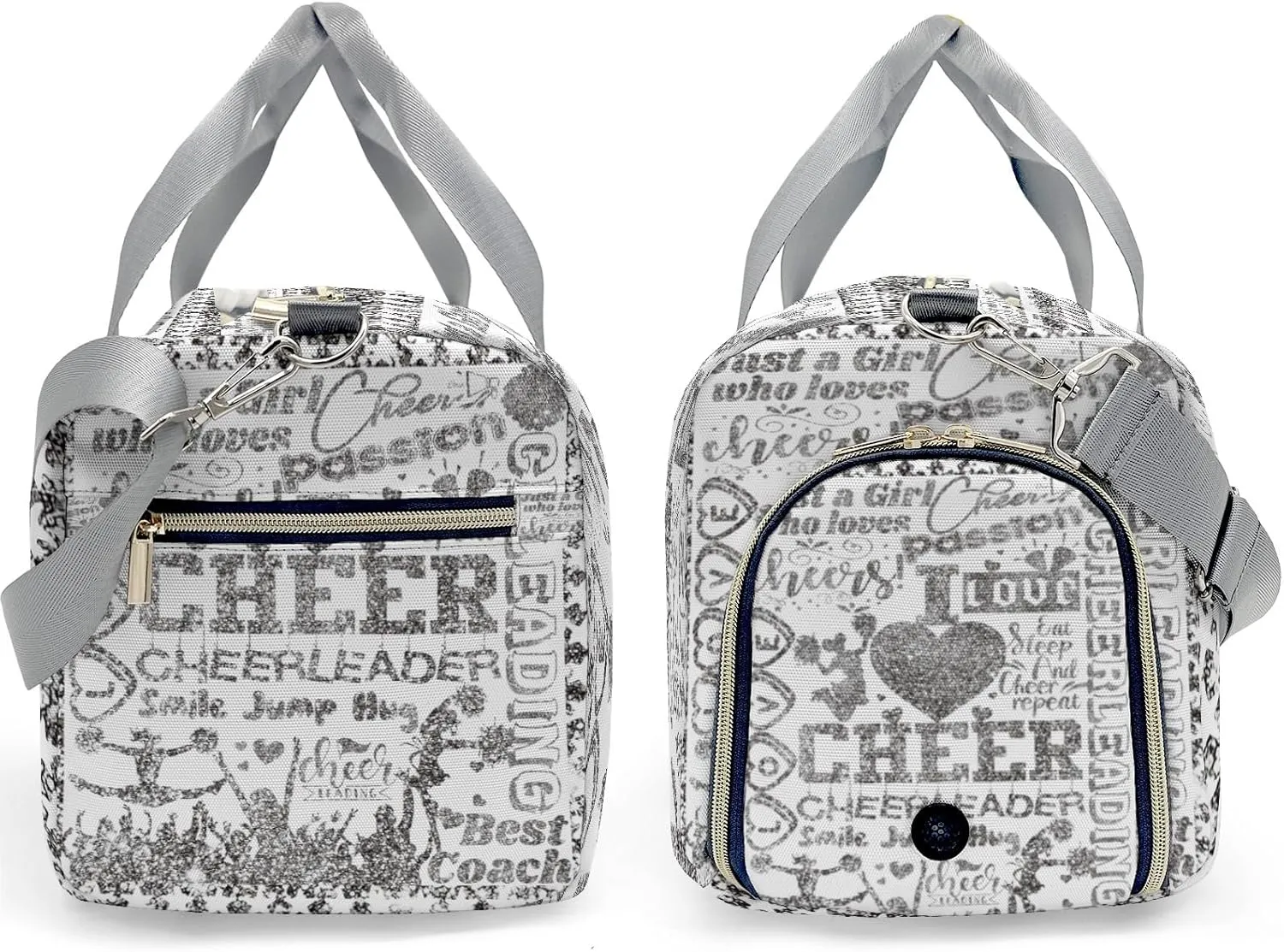 Cheerleader Grey Bling Print Customized Duffel Bags Weekender Overnight Bag Travel Bag Personalized Gift Daypack