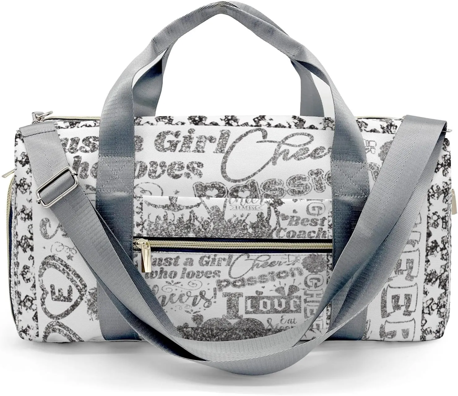 Cheerleader Grey Bling Print Customized Duffel Bags Weekender Overnight Bag Travel Bag Personalized Gift Daypack