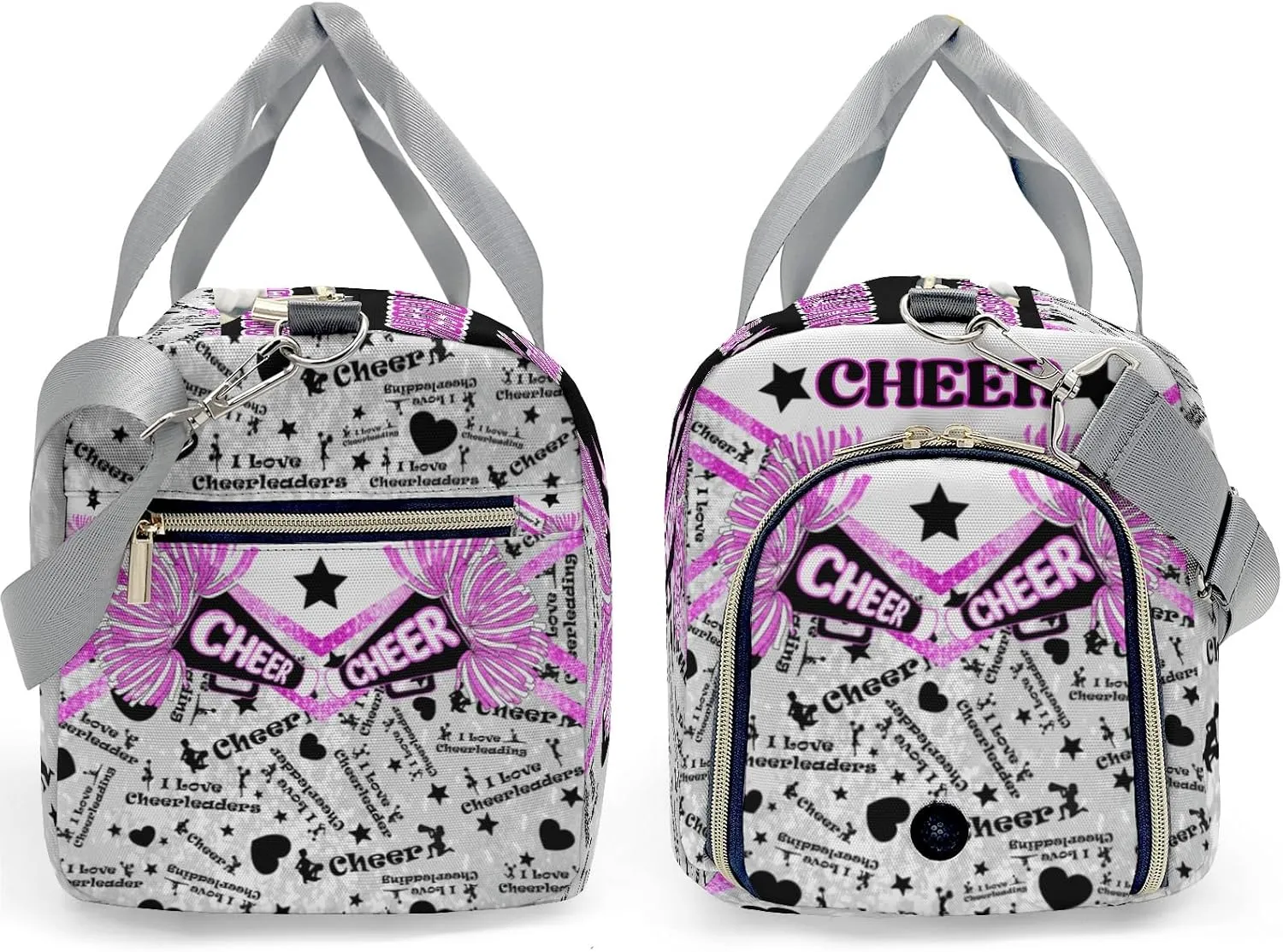 Cheers Cheerleading Glitter Print Waterproof Duffel Bag Adjustable Shoulder Strap Perform Training Travel Bag for Boys Girls Teens Women Men