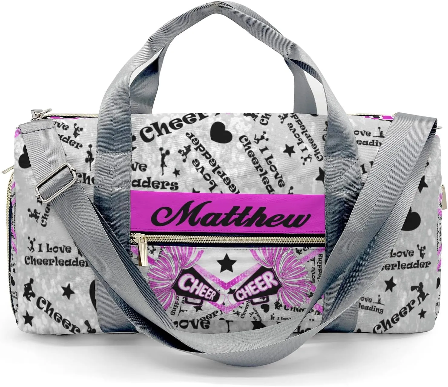 Cheers Cheerleading Glitter Print Waterproof Duffel Bag Adjustable Shoulder Strap Perform Training Travel Bag for Boys Girls Teens Women Men
