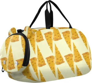 Cheese Triangle Sports Duffle Bag for Girls Boys, Gym Bag with Shoe Compartment, Kids Travel Overnight Weekender Shoulder Bag