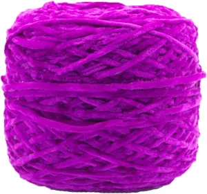 Chenille Velvet Yarn - Bright Purple, Bulky, Soft, Vegan - Polyester Blended Cotton - 250g - Hand Knitting & Crochet Thread for Clothing, Hat, Scarf, Blanket