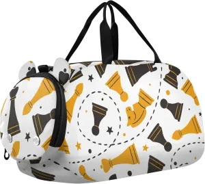 Chess Pieces and Stars Sports Duffle Bag for Girls Boys, Gym Bag with Shoe Compartment, Kids Travel Overnight Weekender Shoulder Bag